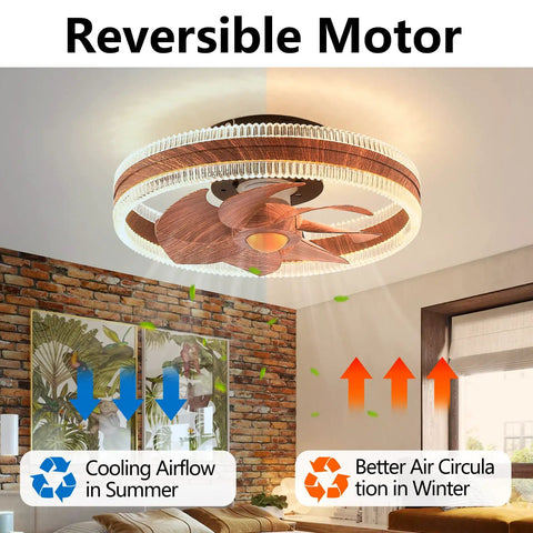 Low Profile Bladeless Ceiling Fan With Light For Kitchen And Bedroom Sleek Quiet Reversible Motor 6 Speeds 3 Light Color Options