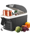 Compact 6 Quart Thermoelectric Cooler And Warmer For Car Rv And Truck, portable mini fridge with drinks and fruits.