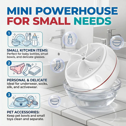Straight Up Portable Mini Washing Machine With Ultrasonic Turbo Action And Grip Tight Suction Cups For No Sweat Laundry Care In College Dorms Or Camper Vans USB Powered in a sink with small items.
