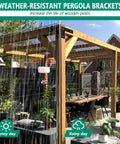 Beefy Heavy Duty L Shape Pergola Brackets 10 By 10 Inch For 4x4 And 6x6 Lumber Two Pack Mending Plates installed on a pergola
