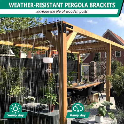 Beefy Heavy Duty L Shape Pergola Brackets 10 By 10 Inch For 4x4 And 6x6 Lumber Two Pack Mending Plates installed on a pergola