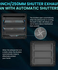 10 Inch Shutter Exhaust Fan With 647 CFM High Airflow, showcasing automatic open and closed shutters