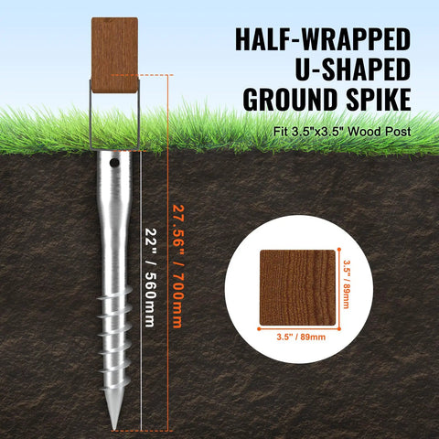Heavy Duty Ground Screws For Fence And Mailbox Posts 4 Pack With Included Lag Bolts Solid Steel No Dig Anchors U-shaped ground spike dimensions