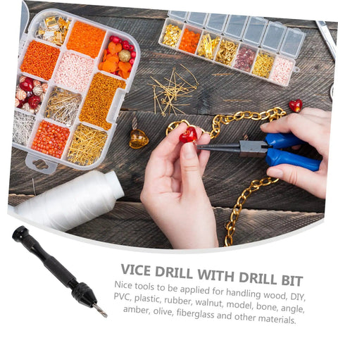 Handy Manual Hand Drill Kit With Pin Vise And Drill Holder Compact Vice Rotary Tool Set for jewelry making on a wooden table