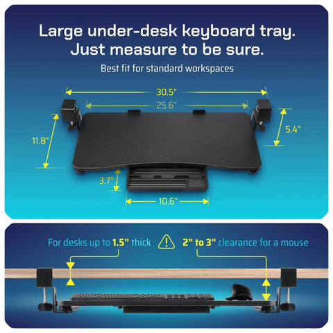 Under Desk Keyboard Tray That Slides Out With Adjustable Clamps For Desks Up To 1.5 Inches Clamp On Keyboard Drawer With Dimensions