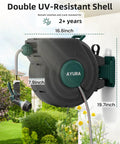 Retractable Garden Hose Reel 100 Feet One Half Inch With Pro Metal Shaft Tough As Nails Heavy Duty Automatic Rewind Kink Free Lock At Any Length Wall Mount Outdoor Water Hose Organizer, attached to wall in garden