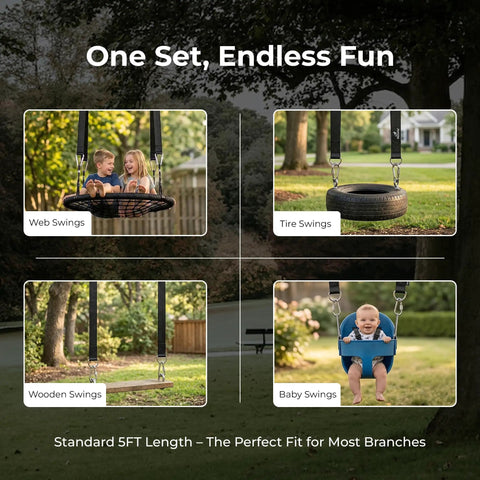 Heavy Duty Tree Swing Straps And Hammock Straps Kit For Trees with web, tire, wooden, and baby swings outdoors