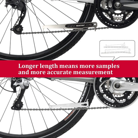 CC-4 Bike Chain Wear Gauge And Checker Tool for Quick And Accurate Chain Wear Readings in use on bike drivetrain