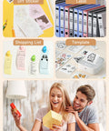 Portable Sticker Printer Grab And Go Mini Bluetooth Thermal Inkless Printer For iPhone And Android Pocket Label Maker For Barcodes Labels DIY Journaling Kids Gift Gray shown with DIY stickers, labels, and templates.