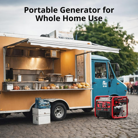 4500W Portable Gas Inverter Generator With CO Sensor for food truck power supply, lightweight and compact.