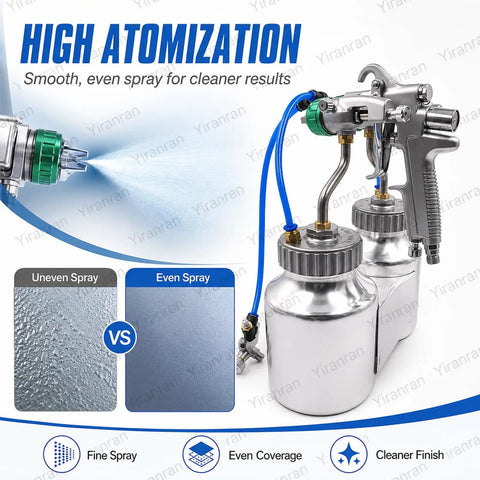 Zero Hassle Dual Nozzle Paint Sprayer With 1.3Mm Chrome Nozzle, Pressure Feed Design loaded with two capacious jugs and hose.