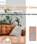 3 In 1 HEPA Filter Replacement For Smoke Grabber Holmes Air Purifier HAPF30AS U4R shown next to cozy living room scene