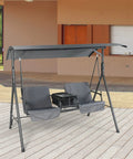 Two Seat Outdoor Patio Swing Chair With Canopy And Cooler Removable Cushions Weather Resistant Steel Frame Heavy Duty