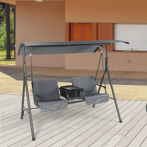 Two Seat Outdoor Patio Swing Chair With Canopy And Cooler Removable Cushions Weather Resistant Steel Frame Heavy Duty