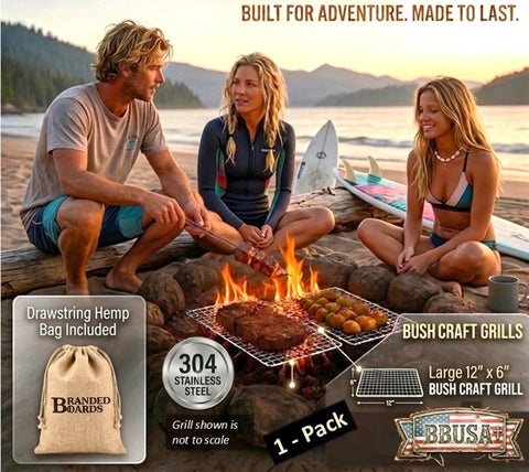 Portable Bushcraft Stainless Steel 304 BBQ Grill Grate With Burlap Hemp Drawstring Bag Large 6x12 Inch Outdoor Camp Cooking Gear