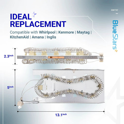 3387747 Dryer Heating Element Replacement 5200 Watts 240V for Whirlpool Maytag models shown in package