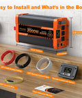 Image of 2000W Beast Pure Sine Wave Inverter 12V DC To 110V 120V AC Power Converter with accessories and dimensions shown.