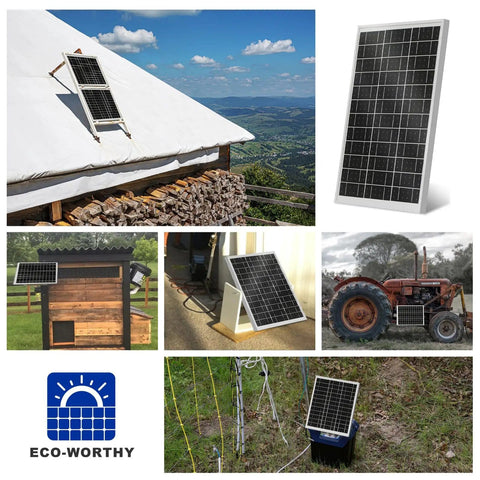 Multiple views of 25W 18V Monocrystalline Solar Panel Waterproof for charging 12V batteries in RVs, boats, trailers, ATVs, and cars