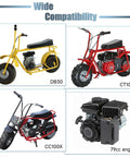 Mini bikes and engine showing compatibility with Coleman CT100U CC100X Baja Doodle Bug DB30 and 79cc engine for 35 Roller Chain