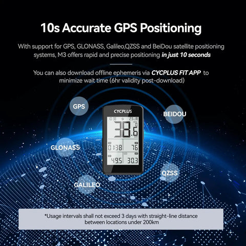 Wireless GPS Bike Computer With ANT Plus And Bluetooth Two Point Eight Inch LCD Screen IP67 Waterproof Auto Backlight And One Hundred Plus Hours Battery Endurance Ideal For Road And Mountain Cycling showing accurate GPS positioning features.