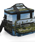 Heavy Duty Insulated Cooler Bag With Leakproof Design Soft Portable Lunch Tote featuring a golf course print and black straps.