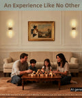 Natural Spanish Alabaster Wall Sconces Set Of Two Hardwired 20 Inch Wall Mounted Light Fixtures In Solid Brass illuminating a family game night.