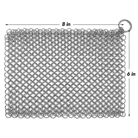 Cast Iron Scrubber With Stainless Steel Chainmail, 8x6 Inch Skillet Cleaner For Preseasoned Pans, Griddles, Grills, Pots, And Cookware