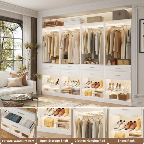 Game Changing Modular Closet System With Eight Roomy Wooden Drawers Four Heavy Duty Hanging Rods And Tilt Out Shoe Rack No Hassle Setup Bedroom Wardrobe Organizer White