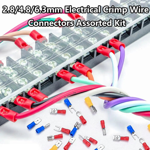 Insulated Wire Crimp Connectors Assortment Kit with ring, spade, butt, and quick disconnect terminals for automotive wiring