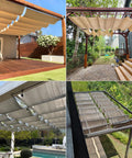 3 By 16 Foot Retractable Pergola Shade Cover With Wave Shade Sail UV Protective 220GSM Poly Fabric on patio structures