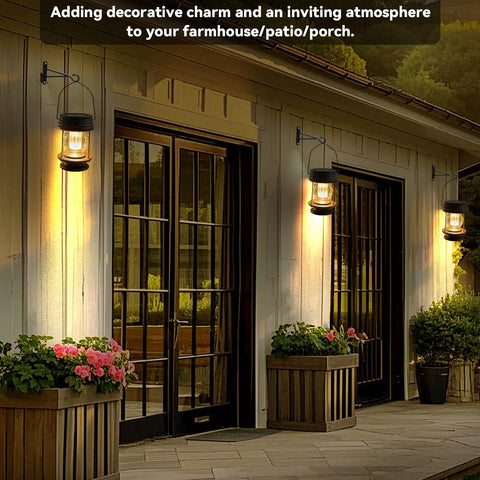 Outdoor Solar Lanterns 2 Pack Hanging Lights For Garden Pathway Patio Waterproof Vintage Bronze Design With Cozy Warm Lights