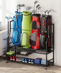 Golf Bag Storage Organizer With Wheels For Garage And Shed Holds Up To Four Bags 24 Clubs Drawer For Balls And Accessories