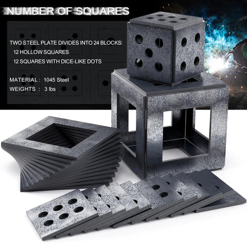 Welding Practice Kit With Twenty Four Pieces Of One Eighth Inch Eleven Gauge Steel Sheets for cubes and dice welding practice.