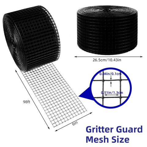 Zero Drama Setup 1/2 Inch Solar Panel Critter Guard Mesh 100 Feet, detailed view of mesh size and roll dimensions.