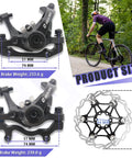 Hardcore Mechanical Mountain Bike Disc Brake Caliper Kit Paired With 160Mm Steel Rotors And Wear Resistant Resin Pads, showing dimensions.