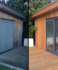 Before and after application of Top Shelf Water Based Wood Penetrating Finish with Rich Matte Protection on wooden deck.