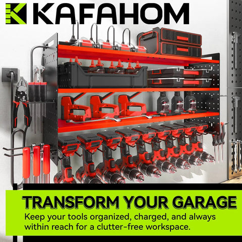 Heavy Duty Wall Mount Power Tool Organizer With Nine Slot Drill Holder And Built In Seven Outlet Charging Station Hardcore Garage Storage Rack Keeping Your Rig Tight And Ready For The Daily Grind