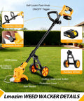 Cordless 21V Weed Eater With Three Cutting Attachments Electric String Trimmer for dense weeds with battery and auxiliary wheels in lawn