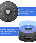 Exploded view of Solar Fountain Pump 3.5W components showing full coverage solar wafer and laminated solar panels.