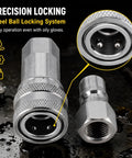 Heavy Duty Hydraulic Quick Connect Coupler M14x1.5 Female Thread Pipe Fitting Pair showing precision locking steel ball system.