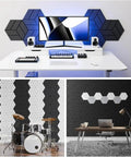 Top Shelf Self Adhesive Soundproofing Panels 12 Pack Heavy Duty Acoustic Foam Tiles on modern studio walls with computer setup.