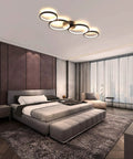 Modern Black Flush Mount LED Ceiling Light 30W 3000K Warm White 89cm Round Four Ring Fixture for bedroom interior