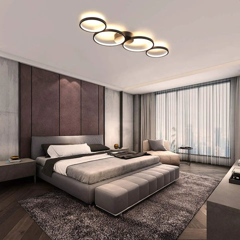 Modern Black Flush Mount LED Ceiling Light 30W 3000K Warm White 89cm Round Four Ring Fixture for bedroom interior
