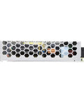 Slim LRS 100 24 108 Watt 24 Volt 4.5 Amp AC DC Switching Power Supply With Metal Mesh Housing For 3D Printers Lab Gear LED Strips And Industrial Projects High Efficiency Easy Mounting Beast Mode Workhorse side view with honeycomb metal case