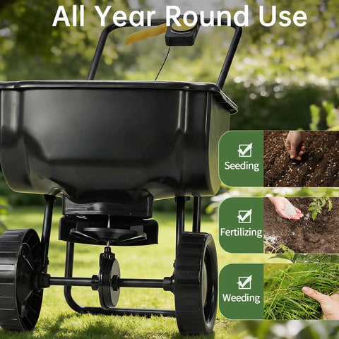 All Season 70-Pound Fertilizer Spreader With 15-Level Precision Control, Waterproof Hopper, And 8-Inch All-Terrain Wear-Resistant Tires
