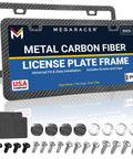 Image of Fresh Black Carbon Fiber License Plate Frames Two Pack Slim Heavy Duty Auto Accessories Truck Car with screws and clips.