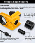 Door Lock Installation Kit With No Drill C Clamp featuring adjustable bushings and M3 steel hole saw in guide template setup.