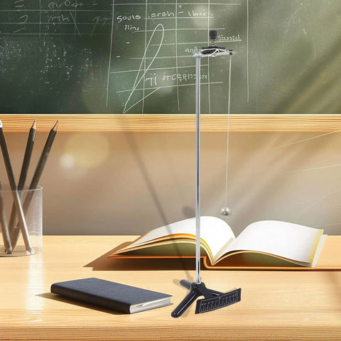 Pendulum Experiment Kit For Physics Classrooms And School Labs Hands On Learning Tool on desk with chalkboard background