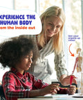 Teacher showing Squishy Human Anatomy Body Model With 30 Removable Parts For Kids Aged 4 8 A Fun STEM Toy to young student.