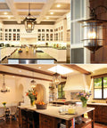 Kitchen and dining rooms lit by vintage style LED candelabra bulbs, showcasing chandeliers and sconces, cozy atmosphere